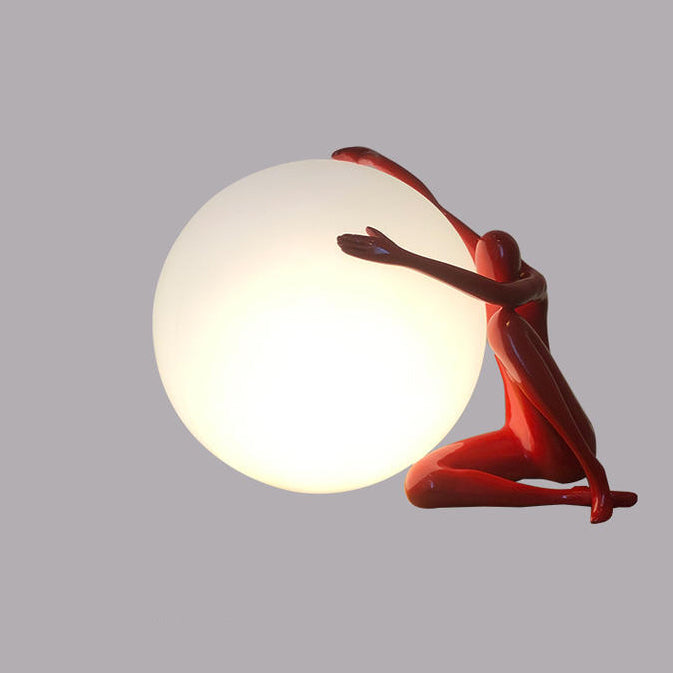 Modern Art Deco Person Embracing Sitting Ball Resin PE 1-Light Table Lamp For Bedroom