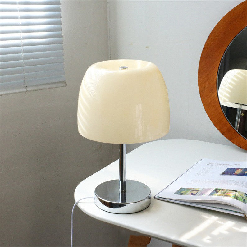 Modern Minimalist Mushroom Cylinder Glass Iron LED Table Lamp For Bedroom