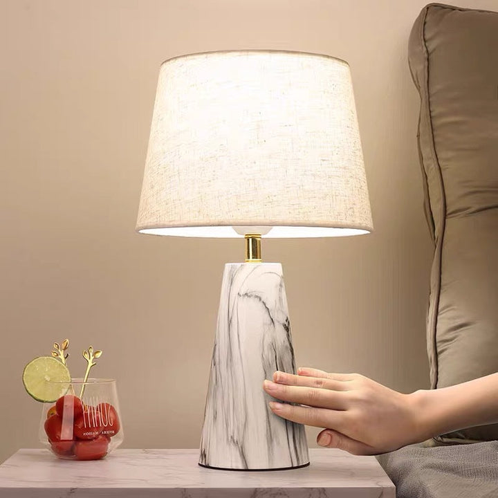 Contemporary Scandinavian Trapezoidal Base PVC Fabric Iron 1-Light Table Lamp For Bedroom