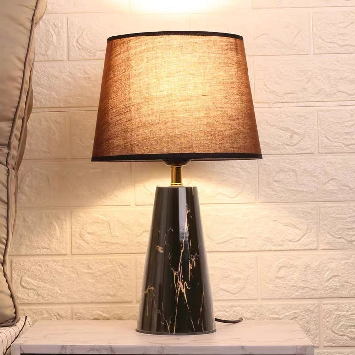 Contemporary Scandinavian Trapezoidal Base PVC Fabric Iron 1-Light Table Lamp For Bedroom