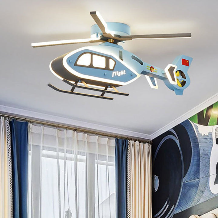 Modern Creative Iron Acrylic Helicopter LED Semi-Flush Mount Ceiling Light For Kids&