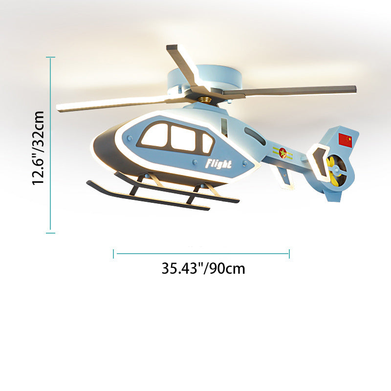 Modern Creative Iron Acrylic Helicopter LED Semi-Flush Mount Ceiling Light For Kids&