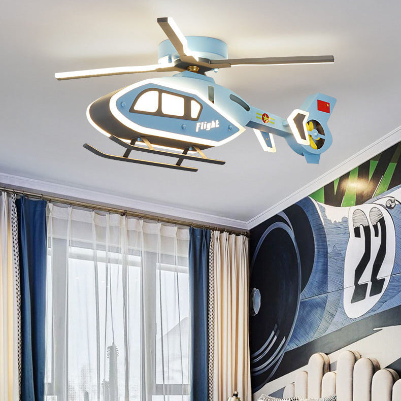 Modern Creative Iron Acrylic Helicopter LED Semi-Flush Mount Ceiling Light For Kids&