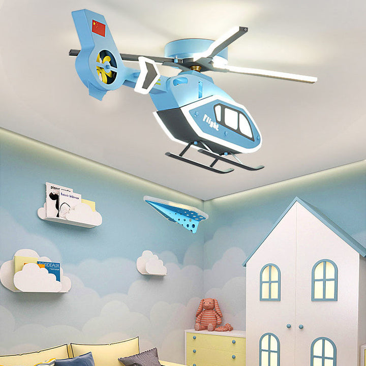 Modern Creative Iron Acrylic Helicopter LED Semi-Flush Mount Ceiling Light For Kids&