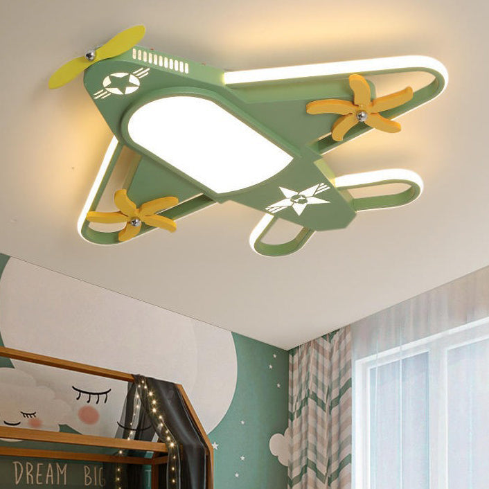 Contemporary Creative Iron &amp; Acrylic Airplane LED Flush Mount Ceiling Light For Kids&