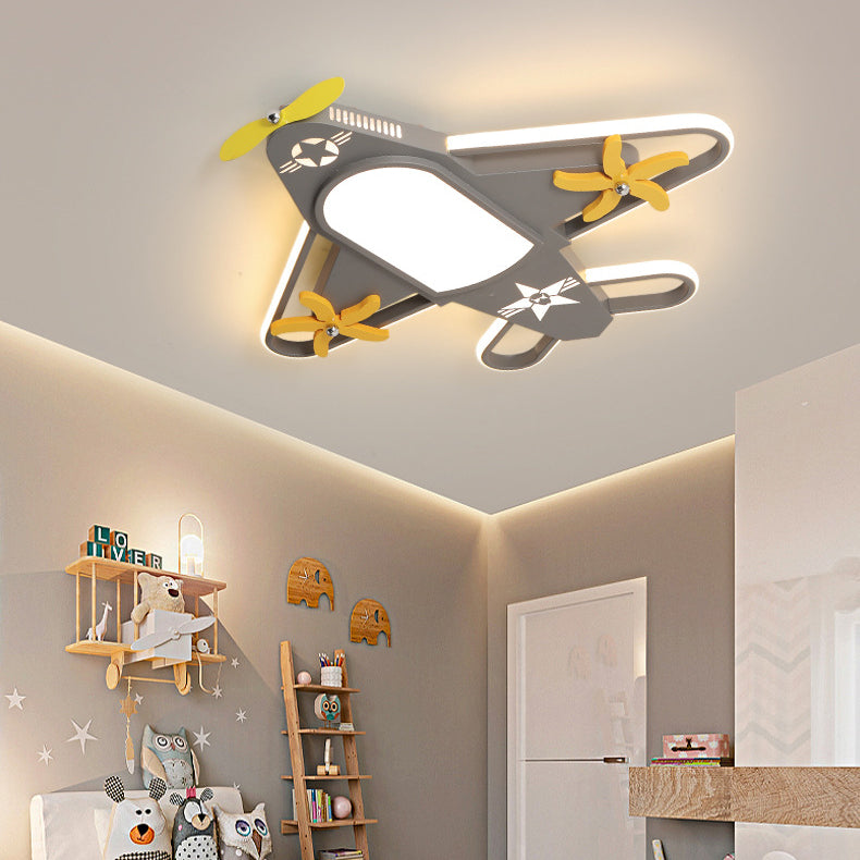 Contemporary Creative Iron &amp; Acrylic Airplane LED Flush Mount Ceiling Light For Kids&