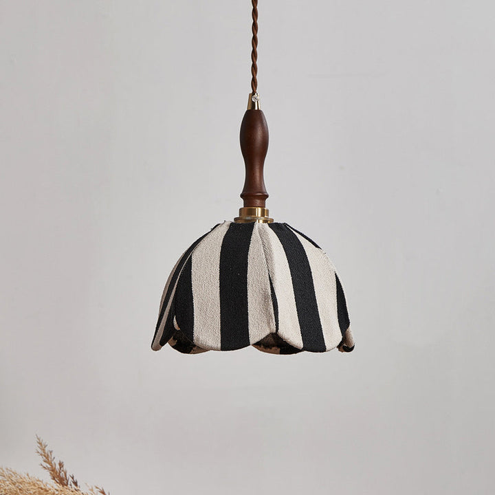 Modern Mid-Century Fabric &amp; Wood Wavy Dome 1-Light Pendant Light For Bedroom &amp; Living Room