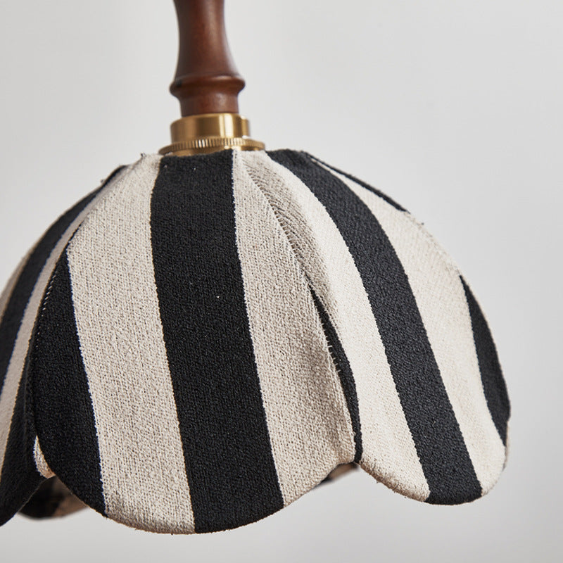 Modern Mid-Century Fabric &amp; Wood Wavy Dome 1-Light Pendant Light For Bedroom &amp; Living Room