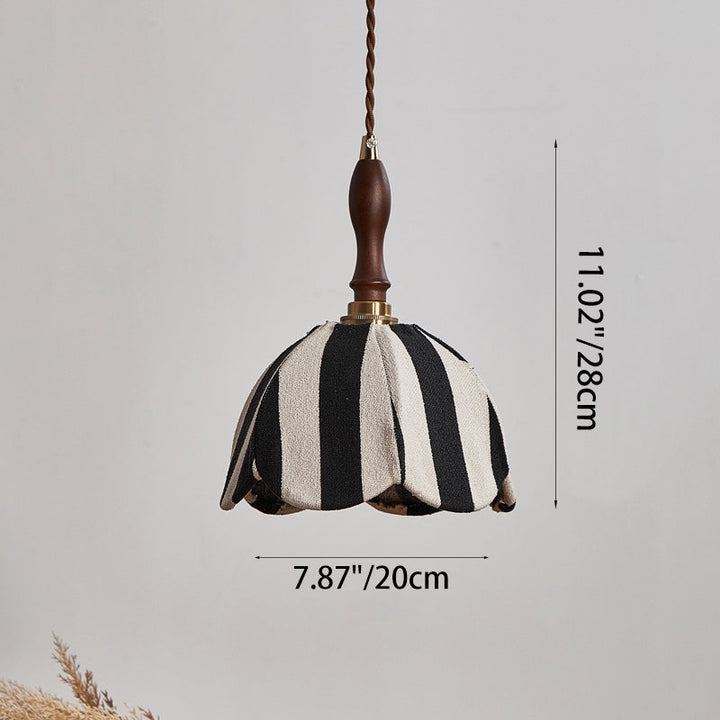 Modern Mid-Century Fabric &amp; Wood Wavy Dome 1-Light Pendant Light For Bedroom &amp; Living Room