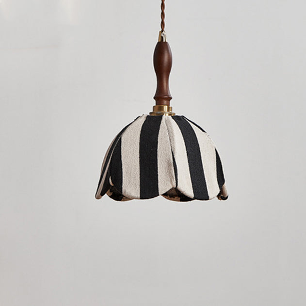 Modern Mid-Century Fabric &amp; Wood Wavy Dome 1-Light Pendant Light For Bedroom &amp; Living Room