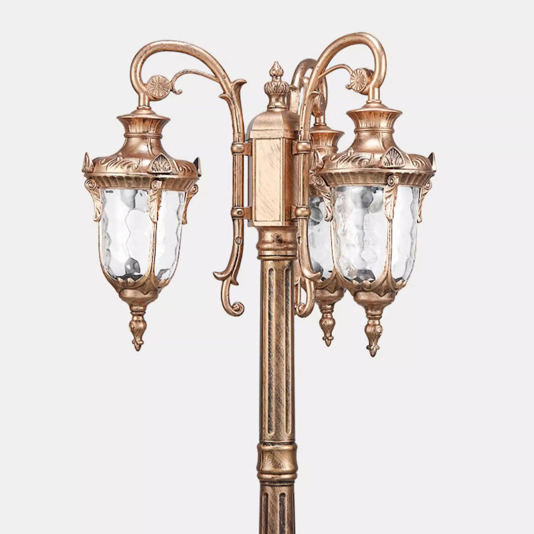 Traditional European Aluminum Water Glass Post Lamp 3-Light Outdoor Light For Garden