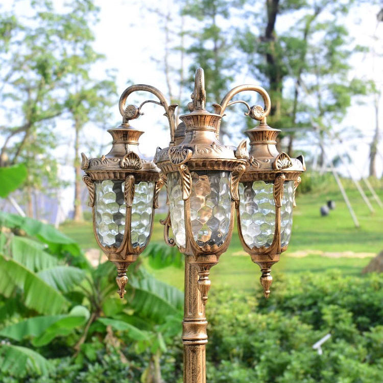 Traditional European Aluminum Water Glass Post Lamp 3-Light Outdoor Light For Garden