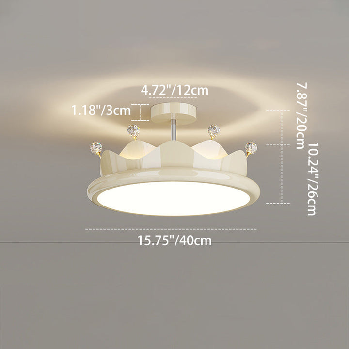 Contemporary Creative Iron Crystal PE Round Crown LED Semi-Flush Mount Ceiling Light For Bedroom