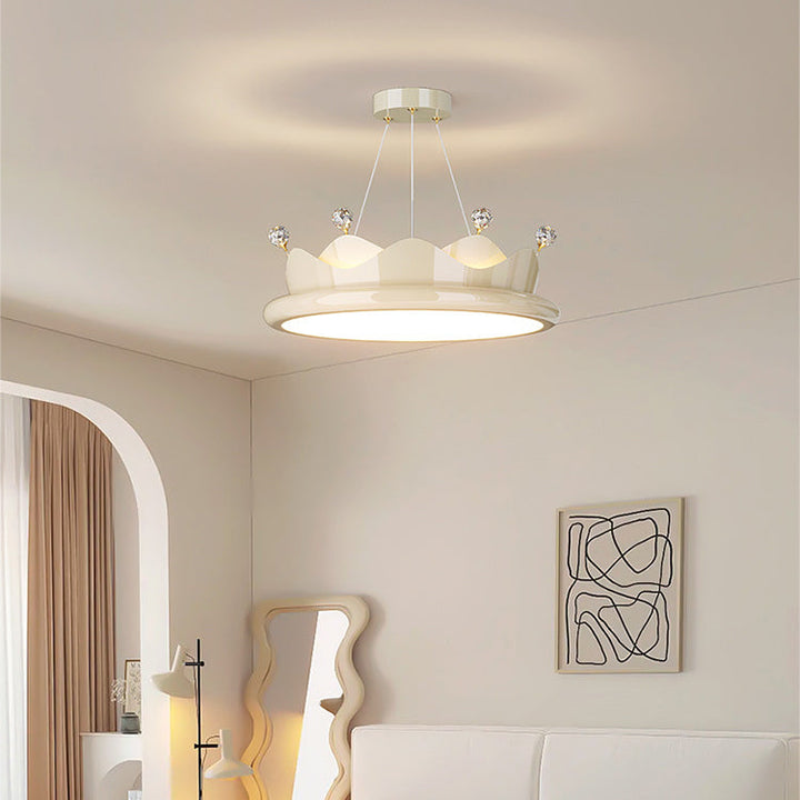 Contemporary Creative Iron Crystal PE Round Crown-Shaped LED Pendant Light For Bedroom