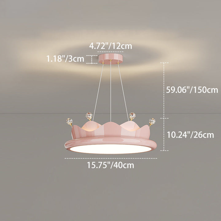 Contemporary Creative Iron Crystal PE Round Crown-Shaped LED Pendant Light For Bedroom