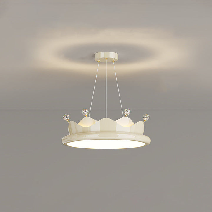 Contemporary Creative Iron Crystal PE Round Crown-Shaped LED Pendant Light For Bedroom