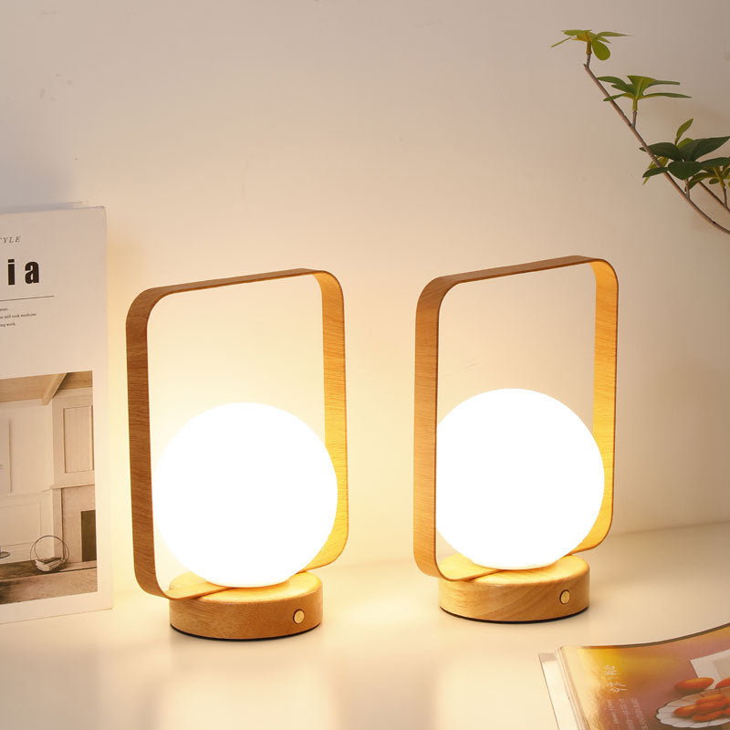 Modern Minimalist Rubberwood And Iron PVC Rectangular Frame 3D Printed Moon LED Table Lamp For Bedroom