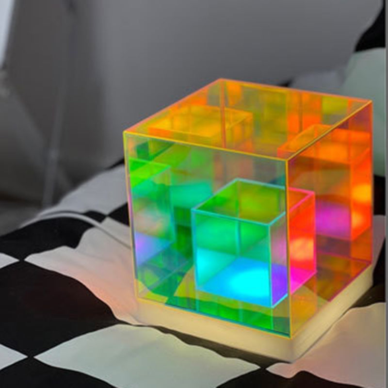 Contemporary Creative Acrylic Multicolor Diamond Cube Pyramid LED Night Light Table Lamp For Bedroom