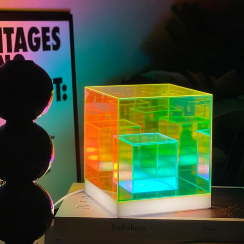 Contemporary Creative Acrylic Multicolor Diamond Cube Pyramid LED Night Light Table Lamp For Bedroom