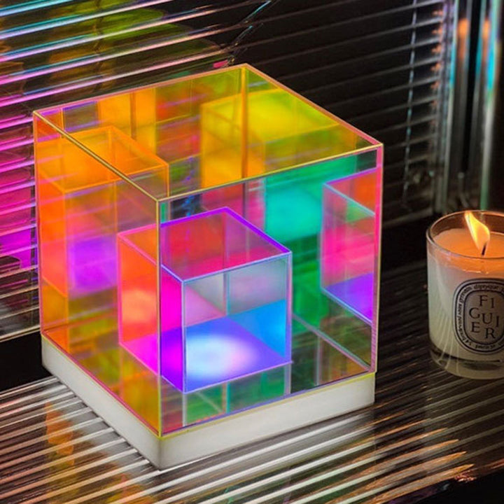 Contemporary Creative Acrylic Multicolor Diamond Cube Pyramid LED Night Light Table Lamp For Bedroom