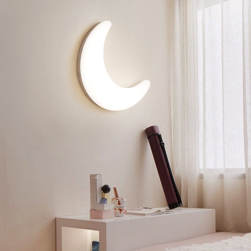 Modern Minimalist Iron &amp; Acrylic Moon LED Wall Sconce Lamp For Kids Bedroom