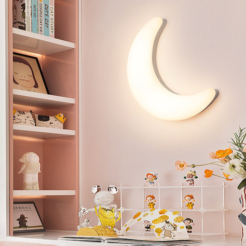 Modern Minimalist Iron &amp; Acrylic Moon LED Wall Sconce Lamp For Kids Bedroom
