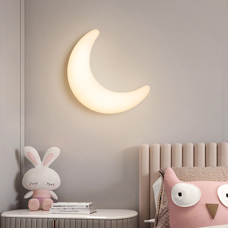 Modern Minimalist Iron &amp; Acrylic Moon LED Wall Sconce Lamp For Kids Bedroom