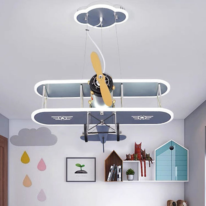 Contemporary Creative Kid Iron Resin Acrylic Airplane LED Chandelier For Bedroom