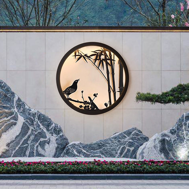 Modern Minimalist Iron &amp; Acrylic Round LED Wall Sconce Lamp For Outdoor Courtyard &amp; Garden