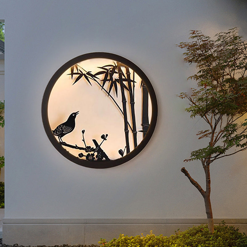 Modern Minimalist Iron &amp; Acrylic Round LED Wall Sconce Lamp For Outdoor Courtyard &amp; Garden