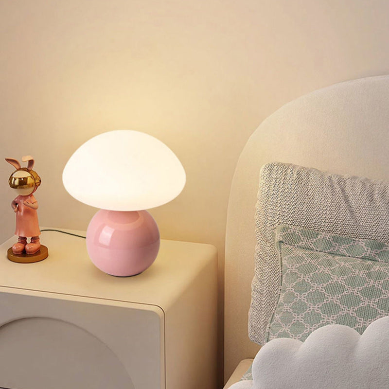 Modern Art Deco Ceramic &amp; Rotational Molding Mushroom-Shaped LED Table Lamp For Bedroom &amp; Living Room