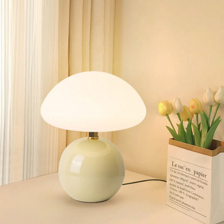 Modern Art Deco Ceramic &amp; Rotational Molding Mushroom-Shaped LED Table Lamp For Bedroom &amp; Living Room