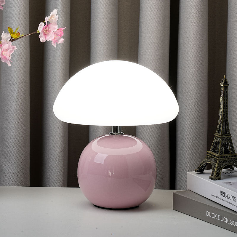 Modern Art Deco Ceramic &amp; Rotational Molding Mushroom-Shaped LED Table Lamp For Bedroom &amp; Living Room