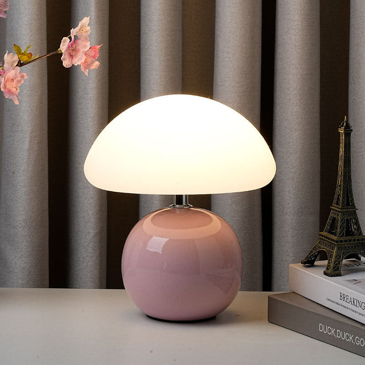 Modern Art Deco Ceramic &amp; Rotational Molding Mushroom-Shaped LED Table Lamp For Bedroom &amp; Living Room