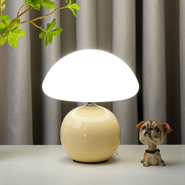 Modern Art Deco Ceramic &amp; Rotational Molding Mushroom-Shaped LED Table Lamp For Bedroom &amp; Living Room