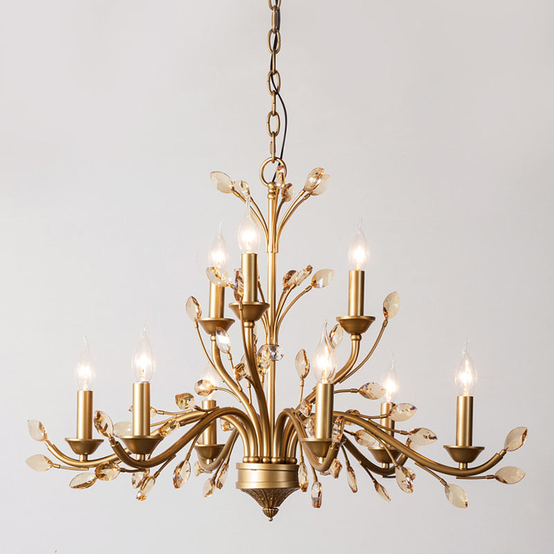 Traditional French Iron &amp; Crystal Branch-Shape 6/9/12-Light Chandelier For Living Room &amp; Bedroom