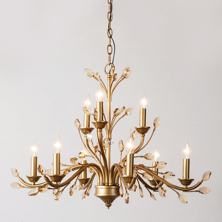 Traditional French Iron &amp; Crystal Branch-Shape 6/9/12-Light Chandelier For Living Room &amp; Bedroom