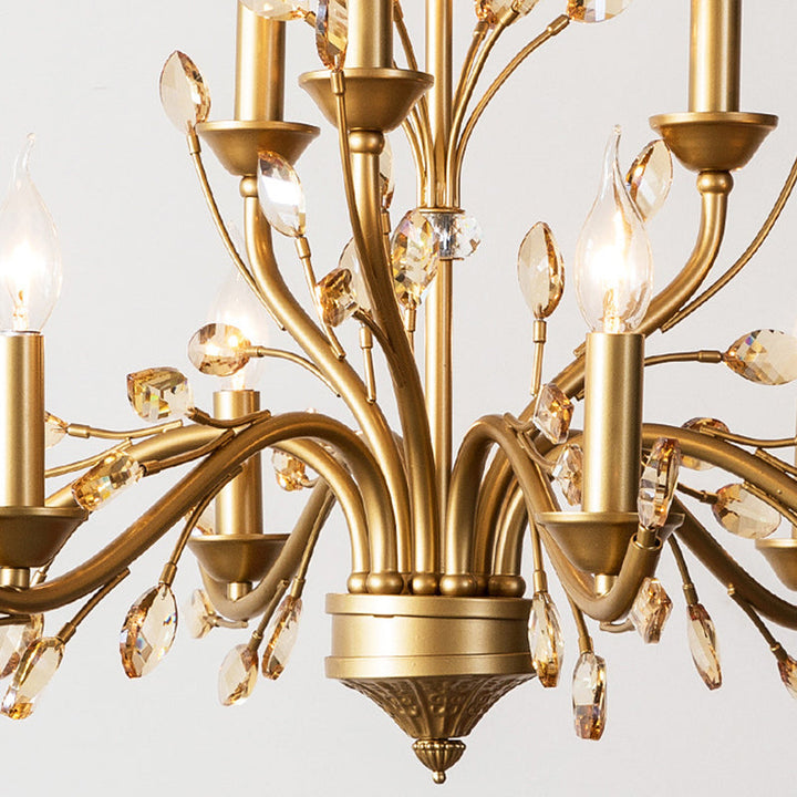Traditional French Iron &amp; Crystal Branch-Shape 6/9/12-Light Chandelier For Living Room &amp; Bedroom
