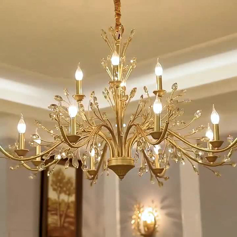 Traditional French Iron &amp; Crystal Branch-Shape 6/9/12-Light Chandelier For Living Room &amp; Bedroom