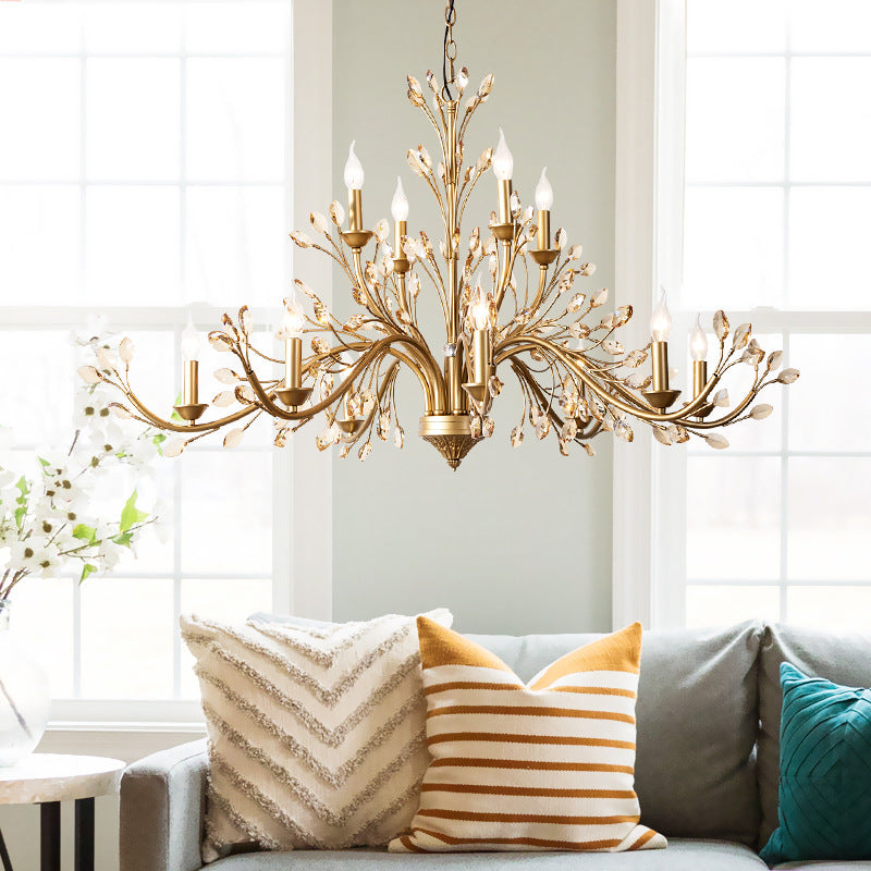 Traditional French Iron &amp; Crystal Branch-Shape 6/9/12-Light Chandelier For Living Room &amp; Bedroom