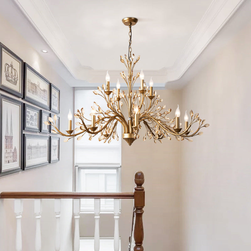 Traditional French Iron &amp; Crystal Branch-Shape 6/9/12-Light Chandelier For Living Room &amp; Bedroom