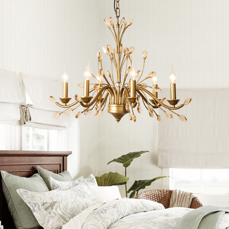 Traditional French Iron &amp; Crystal Branch-Shape 6/9/12-Light Chandelier For Living Room &amp; Bedroom
