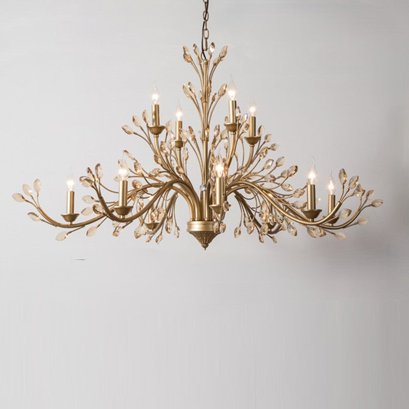 Traditional French Iron &amp; Crystal Branch-Shape 6/9/12-Light Chandelier For Living Room &amp; Bedroom