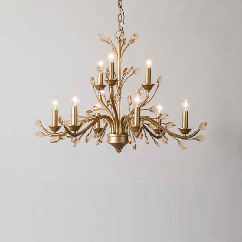 Traditional French Iron &amp; Crystal Branch-Shape 6/9/12-Light Chandelier For Living Room &amp; Bedroom