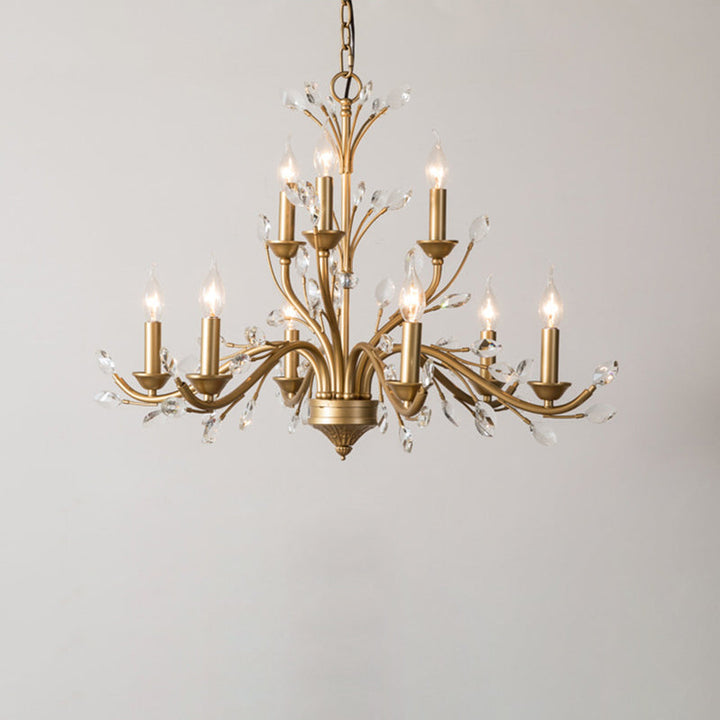 Traditional French Iron &amp; Crystal Branch-Shape 6/9/12-Light Chandelier For Living Room &amp; Bedroom