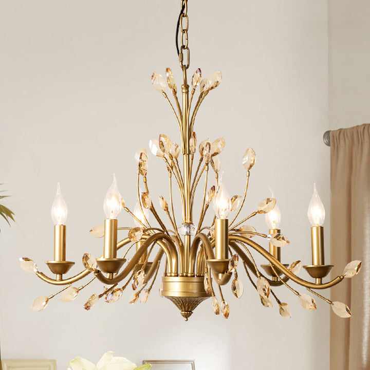 Traditional French Iron &amp; Crystal Branch-Shape 6/9/12-Light Chandelier For Living Room &amp; Bedroom