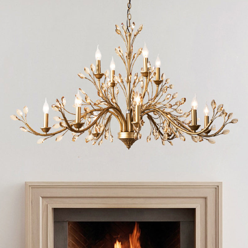 Traditional French Iron &amp; Crystal Branch-Shape 6/9/12-Light Chandelier For Living Room &amp; Bedroom