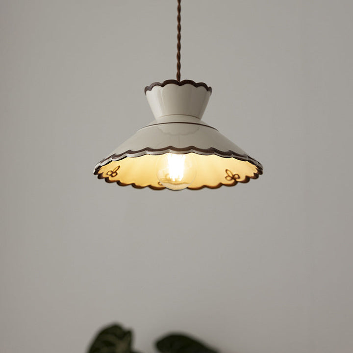 Traditional French Ceramic &amp; Iron Cone Shaped 1-Light Pendant Light For Bedroom &amp; Living Room