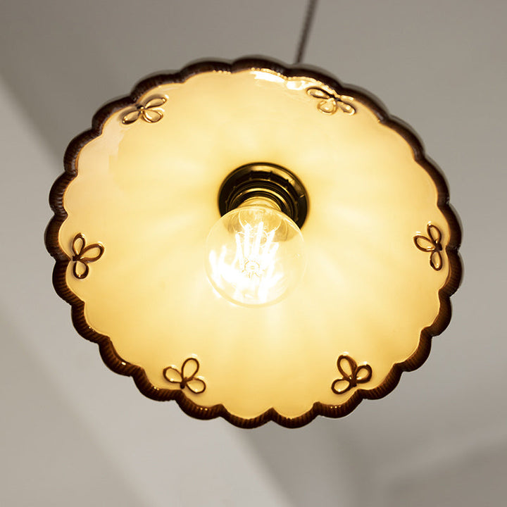 Traditional French Ceramic &amp; Iron Cone Shaped 1-Light Pendant Light For Bedroom &amp; Living Room