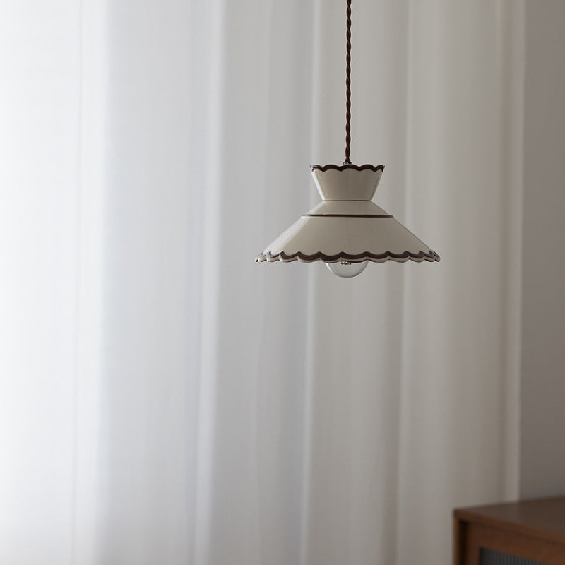 Traditional French Ceramic &amp; Iron Cone Shaped 1-Light Pendant Light For Bedroom &amp; Living Room